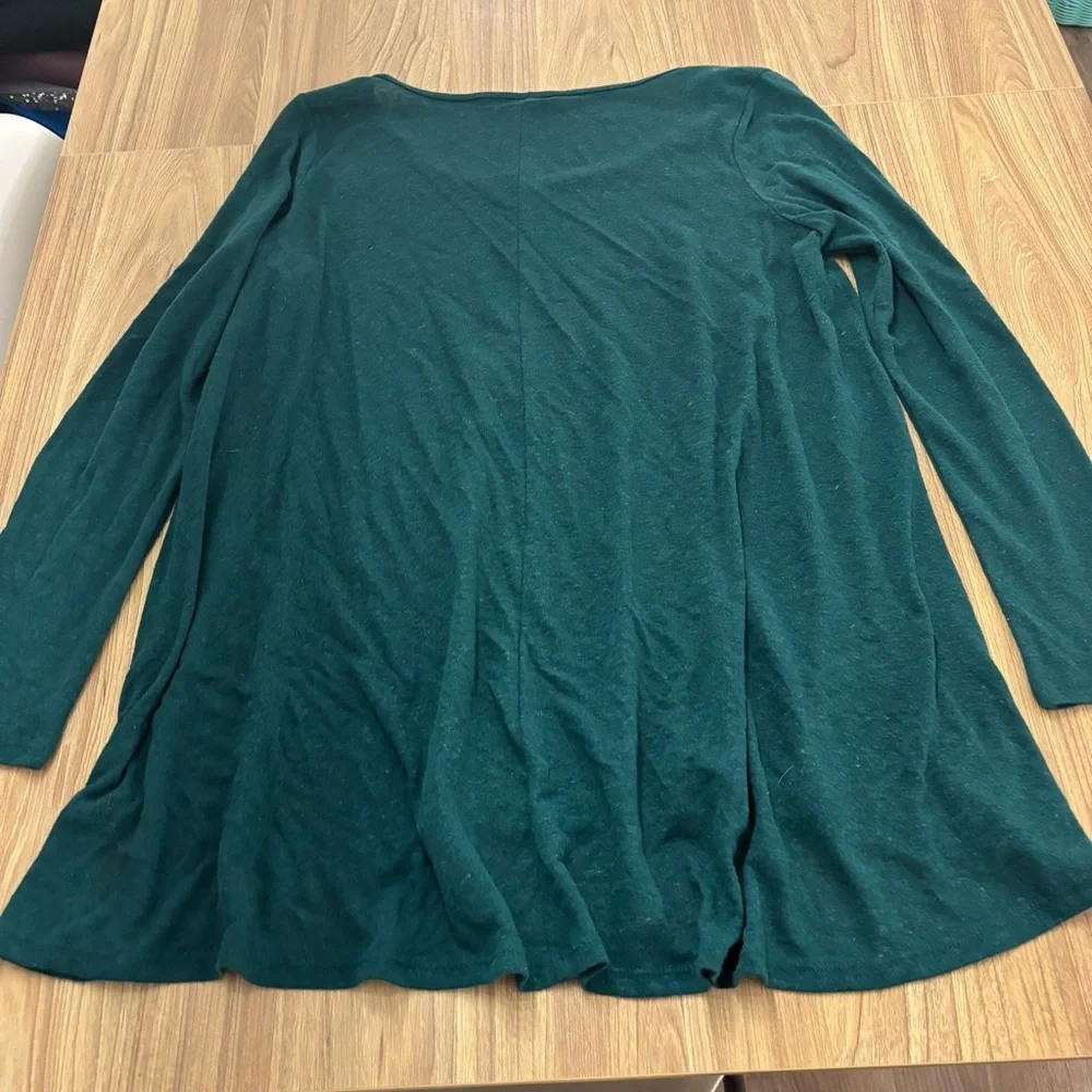 Linen Blend Crew Neck Drop Shoulder Hi-Low Tunic - Picture 9 of 9